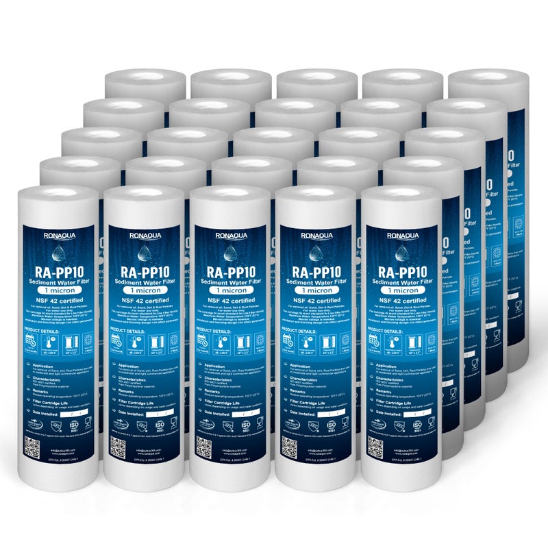 Ronaqua 1 Micron Sediment Water Filter Cartridge 10"x2.5", NSF Certified, 4-Layer Filtration for any 10-inch RO Units & Whole House Systems, Compatible with Culligan P5, AP110, WHKF-GD05, 25 Pack - Image 2